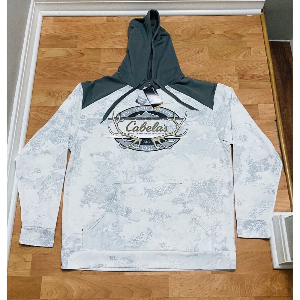 Cabela's Men's Promo Hoodie Hooded Sweatshirt Camo White/Gray Size Large NWT